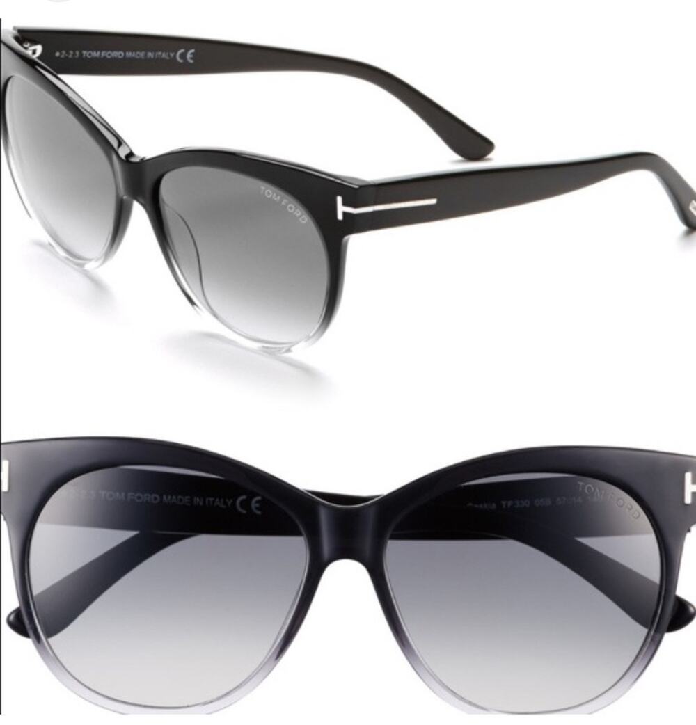 Tom Ford SASKIA Sunglasses Black Transparent Frame Smoke FT0330 05B 57-14 140